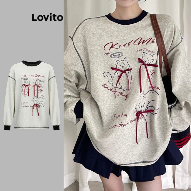 Lovito Moletom Casual Com Gola Contrastante E Laç