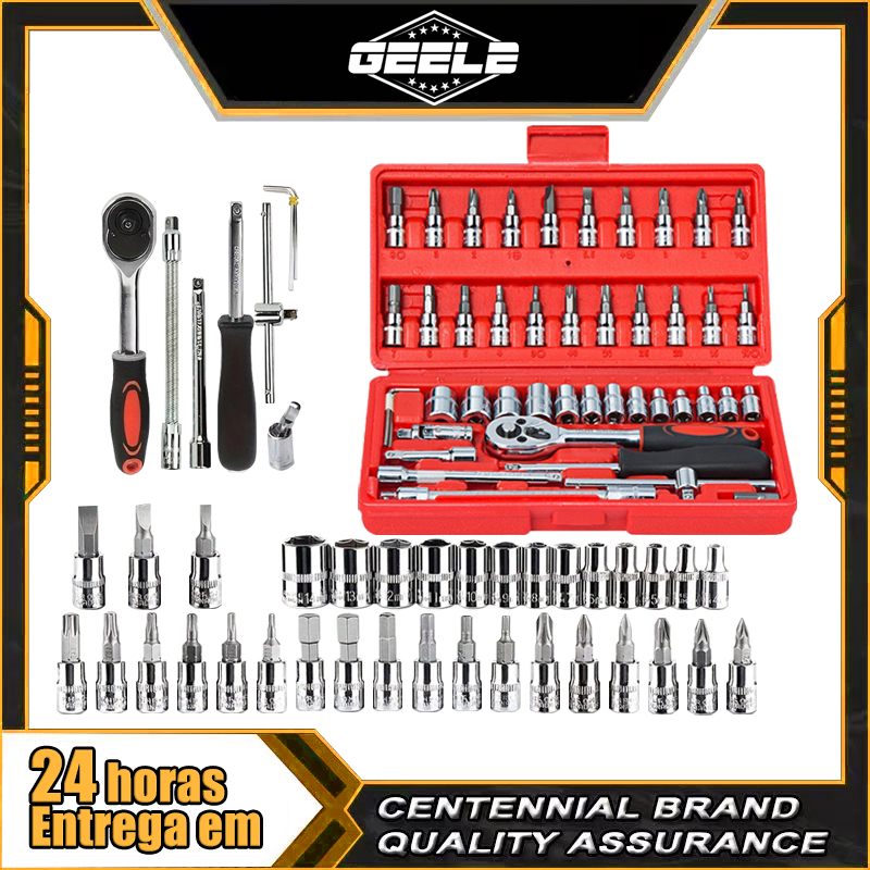 Kit De Ferramentas 46 Peças Jogo De Soquetes Chave Catraca Reversível Com Maleta Jogo De Ferramentas