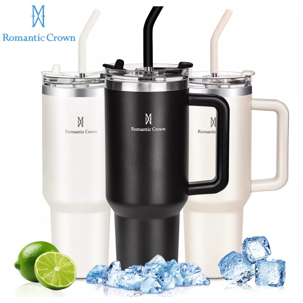 ROMANTIC CROWN Copo Térmico Inox Portátil 1200ml/600ml/1.2L Garrafa Térmica Inoxidável com Tampa e C