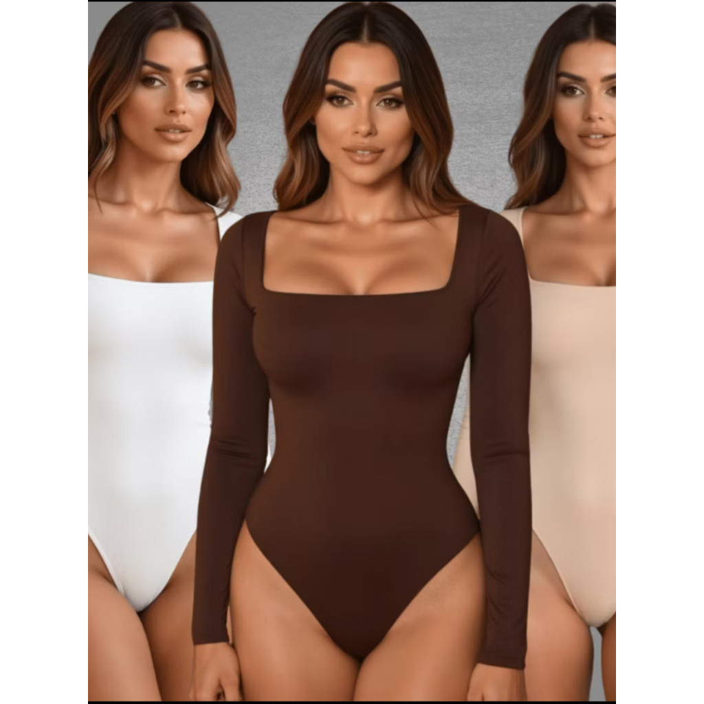 Kits Body Feminino Manga Longa Decote Quadrado Suplex Forro Duplo