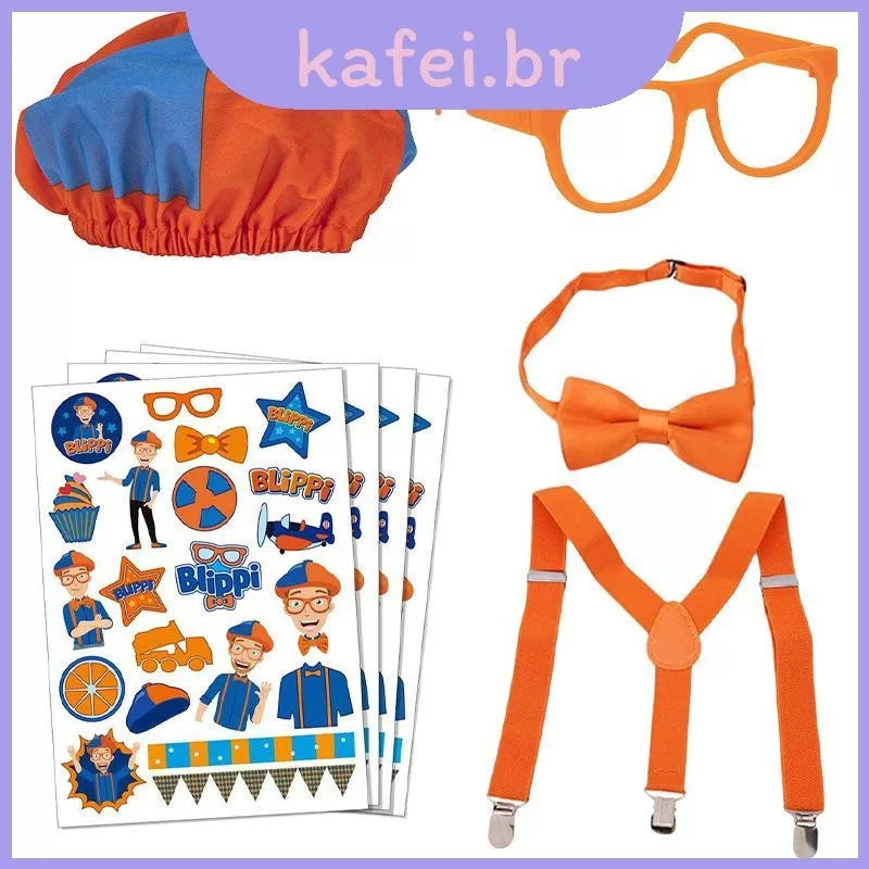 Kit Colorido Blippi Para Crianças Com Suspensórios E Adesivos Ajustáveis