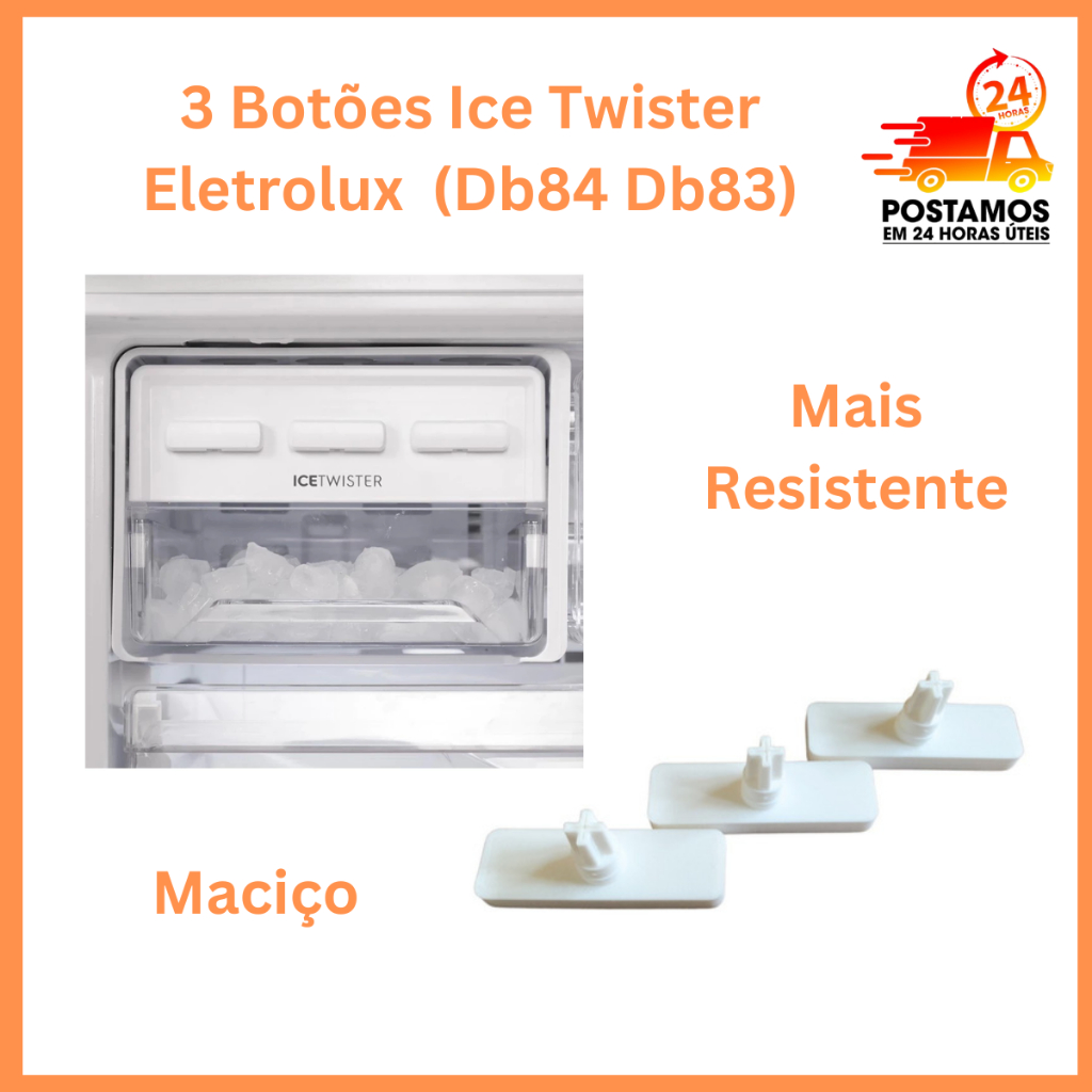 Botão Ice twister Gelo Electrolux 3 Peças Db84 Db83  ICETwister Electrolux  Reposição Inquebrável