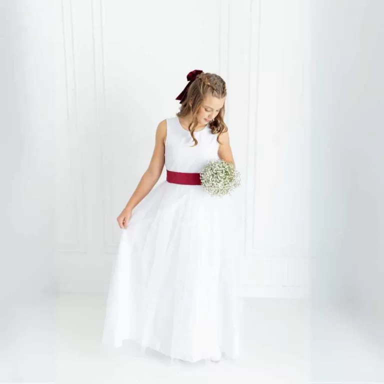 Vestido Dama de Honra Longo Feminino Branco Faixa 