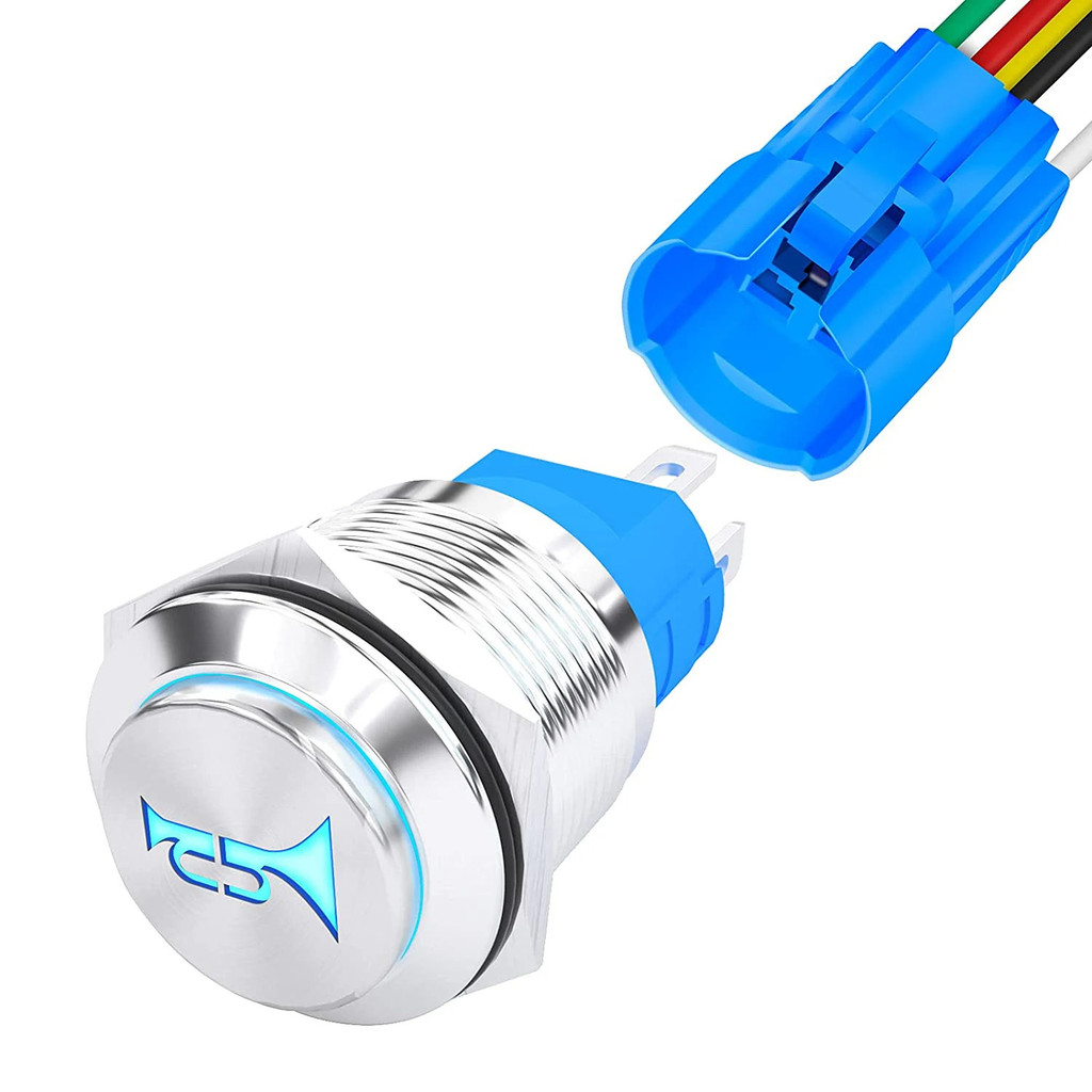 Interruptor De Botão De Buzina De 16MM 12V Momentâneo LED Metal De Aço Inoxidável Para Marinho Autom