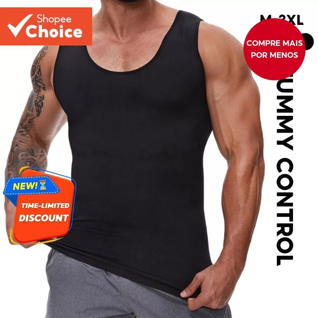 Camisa De Compressão Masculina M-3XL  Suporte Abdominal Emagrecedor Com Estiramento De 4 Vias | Alív