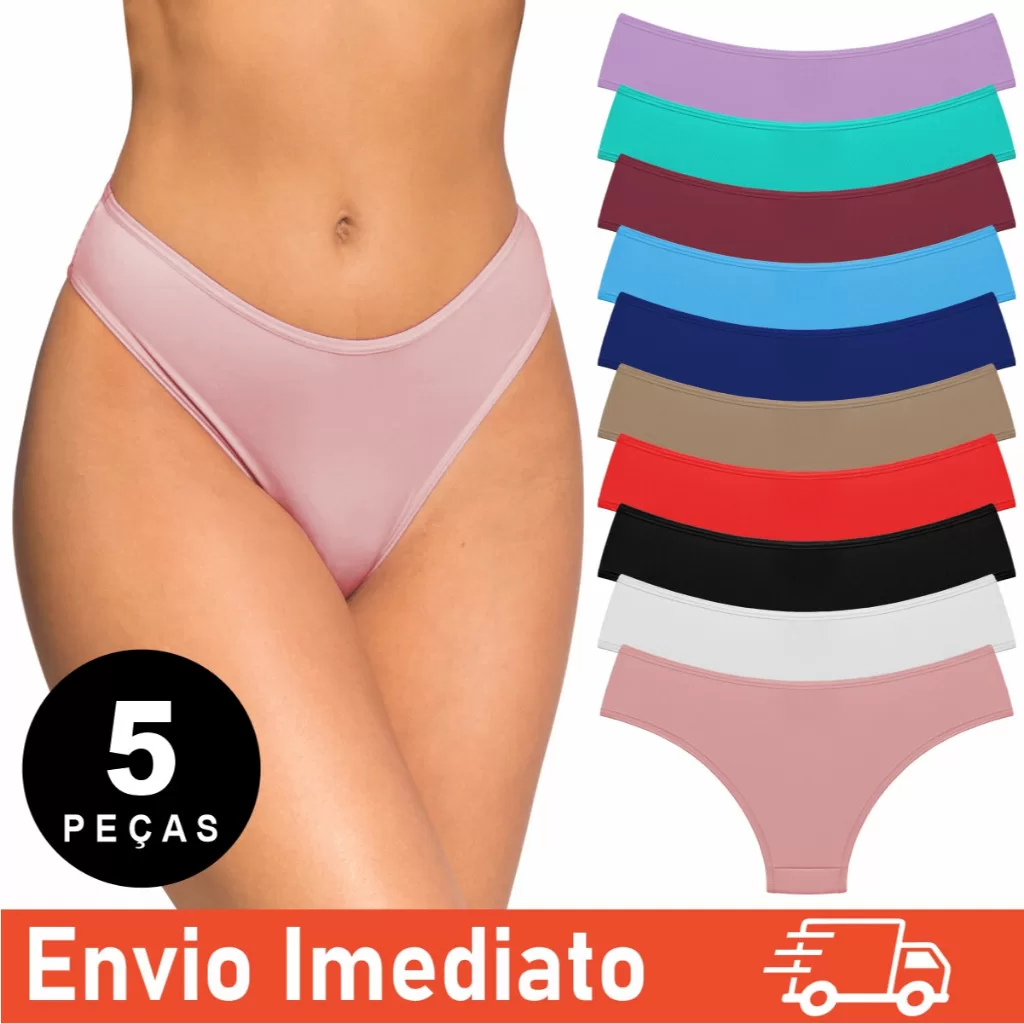 Kit 5 Calcinhas Conforto Microfibra Tecido Suave com Forro100% Algodão Cores Lisa