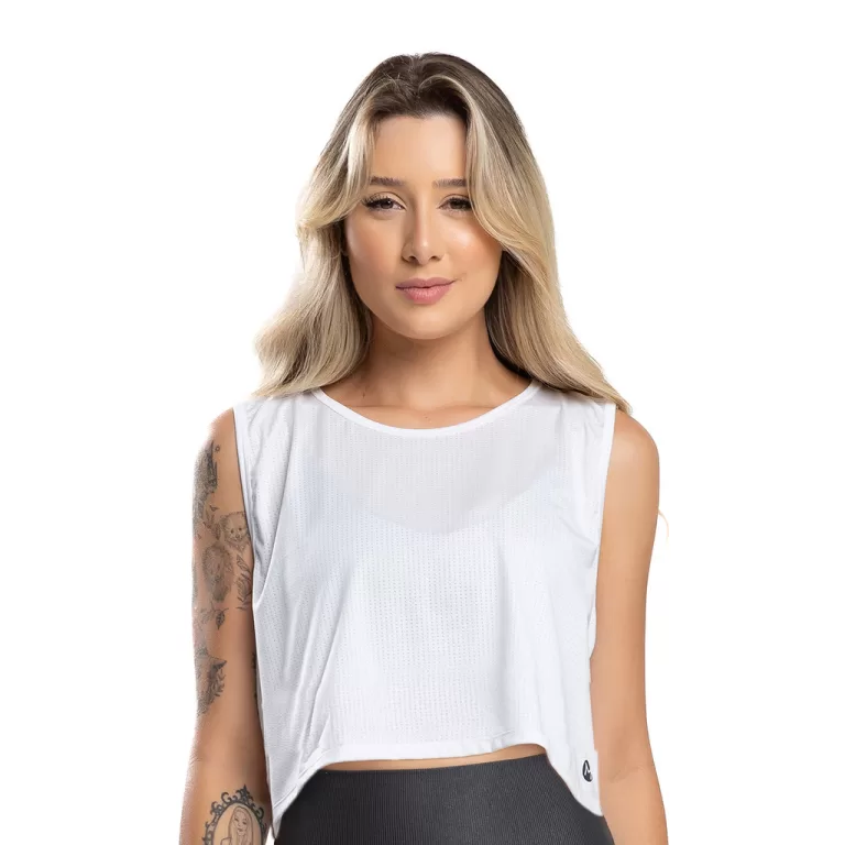 Regata Cropped Telinha Branca Dry Fit Branca Massa