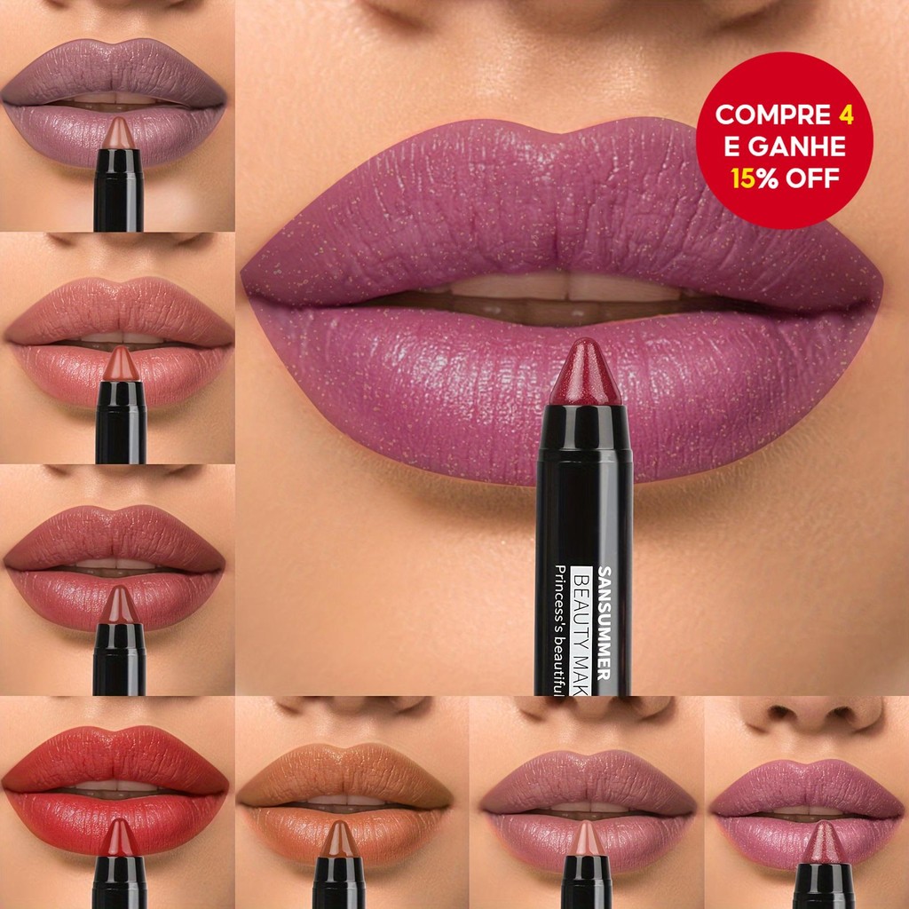 Lápis Labial Matte 8 Cores à Prova dÁgua e Transferência SANSUMMER – Caneta de Cera para Lábios maqu