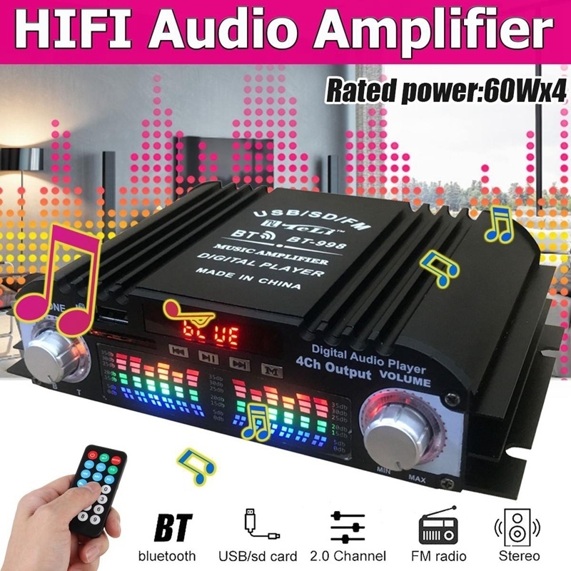 Amplificador De Áudio Para Carro 12V/220 mini 800w digital Bluetooth De Alta Fidelidade De 4 Canais