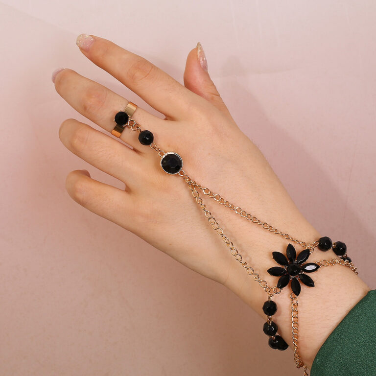 Flor de zircão preto leve e versátil com pulseir