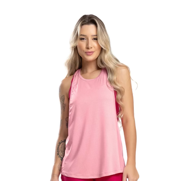 Regata Dry Fit Telinha Comprida Proteção UV Rosa