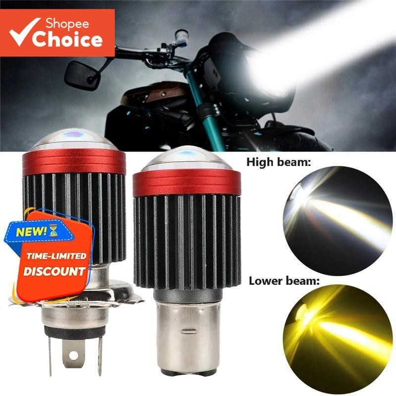 Farol LED Para Motocicleta 12-80V H4 BA20D Lente Bicolor Lâmpada De Neblina Scooter De Feixe Alto E