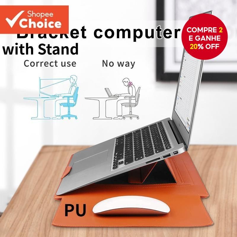 Bolsa Multiuso Para Laptop Macbook Air M2 Capa De Couro PU De 13 A 16 Polegadas Com Suporte Estudo D