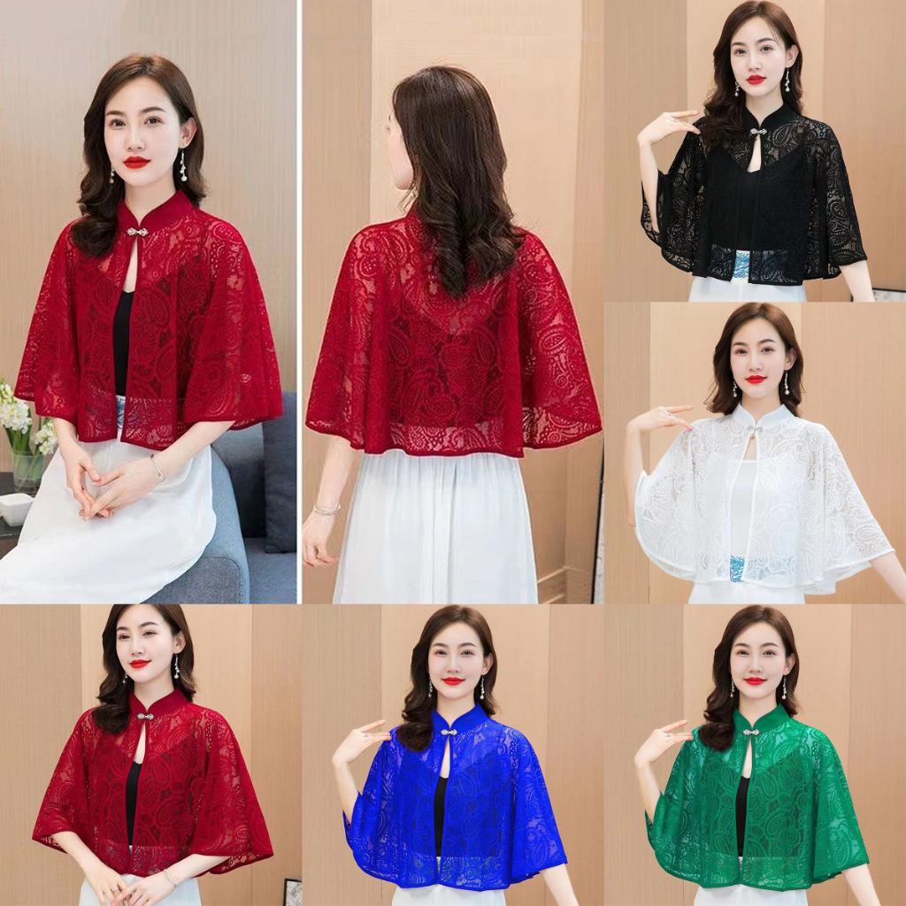 EA E Moda Primavera Verão Xale Casaco Fino Cachecol Manga Longa Renda Temperamento Cardigan Outwear