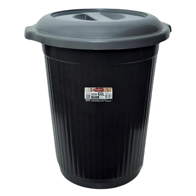 Cesto Organizador Lixeira com Tampa 60 Litros – Cores Aleatórias