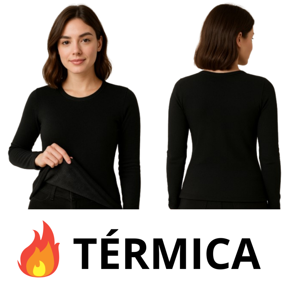 Blusa De Frio Feminina Térmica Preta Manga Longa Peluciada