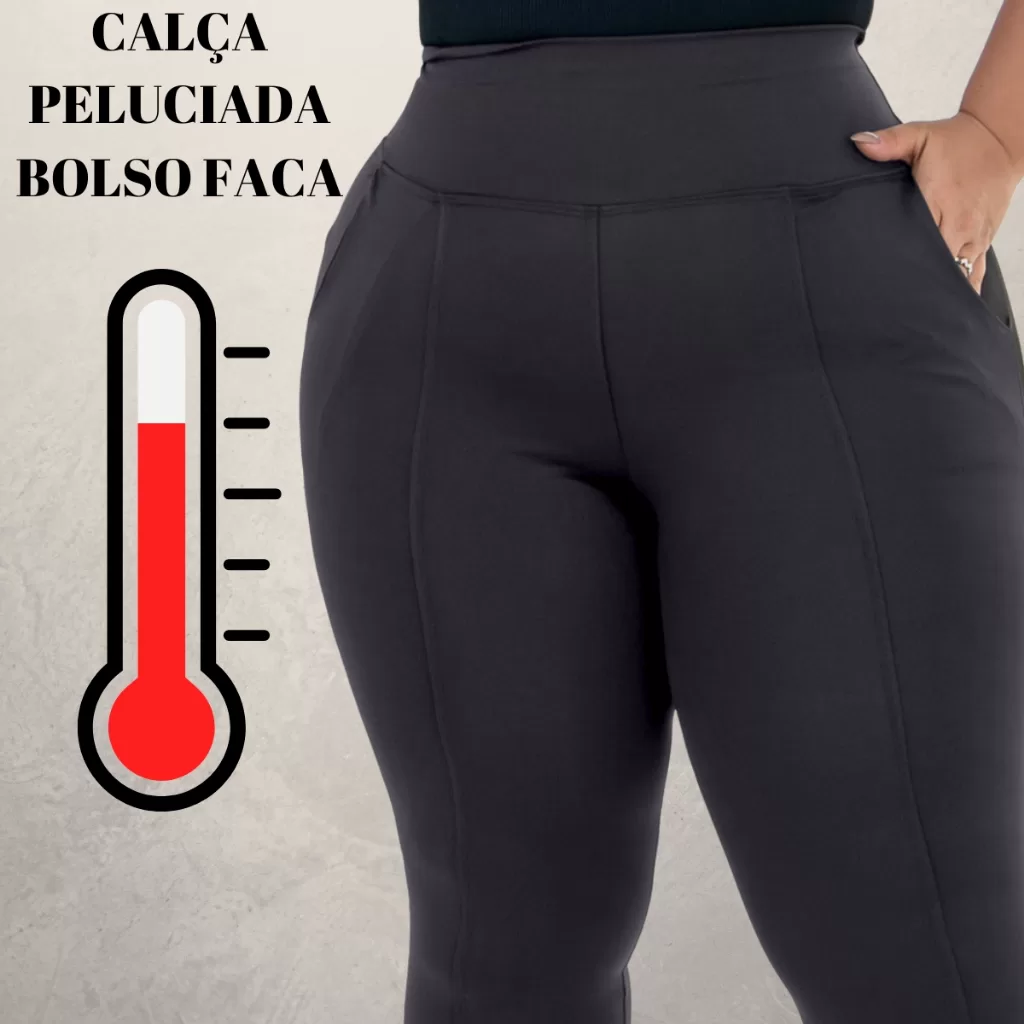 Calça Legging Plus Size Peluciada Com Bolso Faca GG ao G4