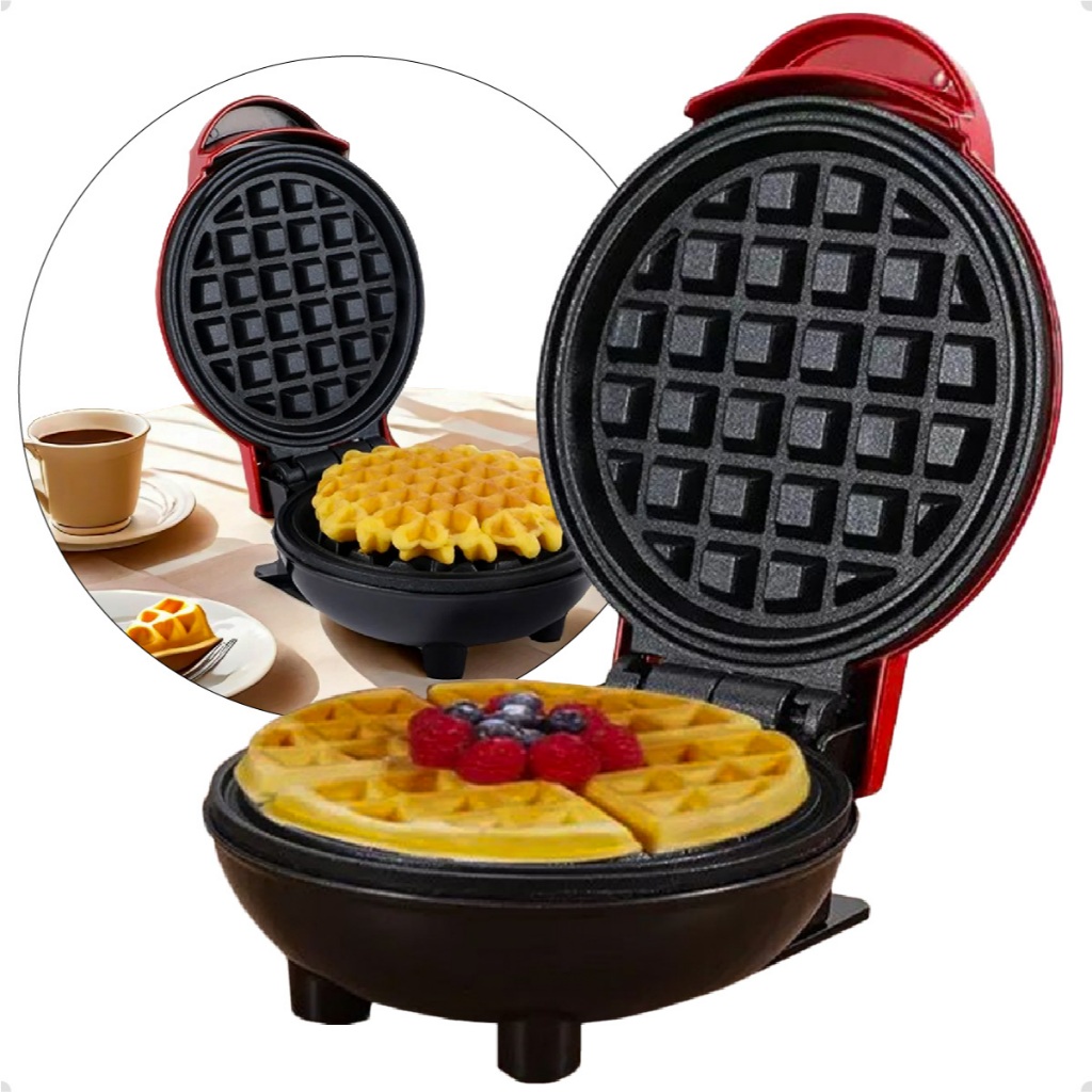 Mini Maquina De Waffle Elétrica Cake Grill Panqueca Antiaderente Top