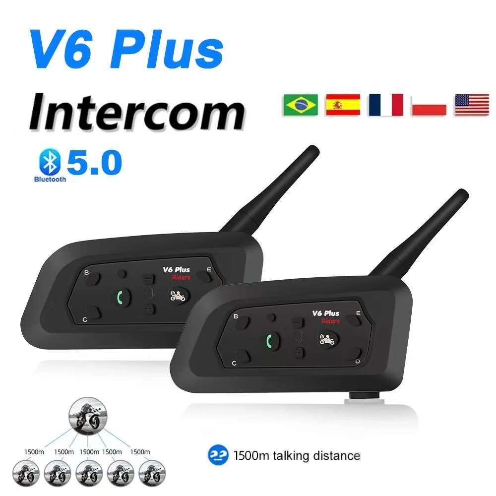 V6 Plus Capacete Da Motocicleta Interfone Fone De Ouvido Bluetooth 6 Pilotos 1500M Distância Comunic