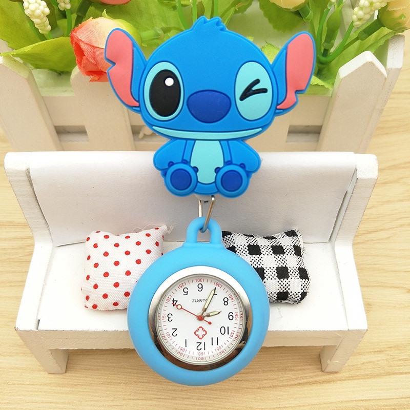 Bonito Relógio De Enfermeira Retrátil Stitch cartoon , Bolso De silicone Médico Quartzo