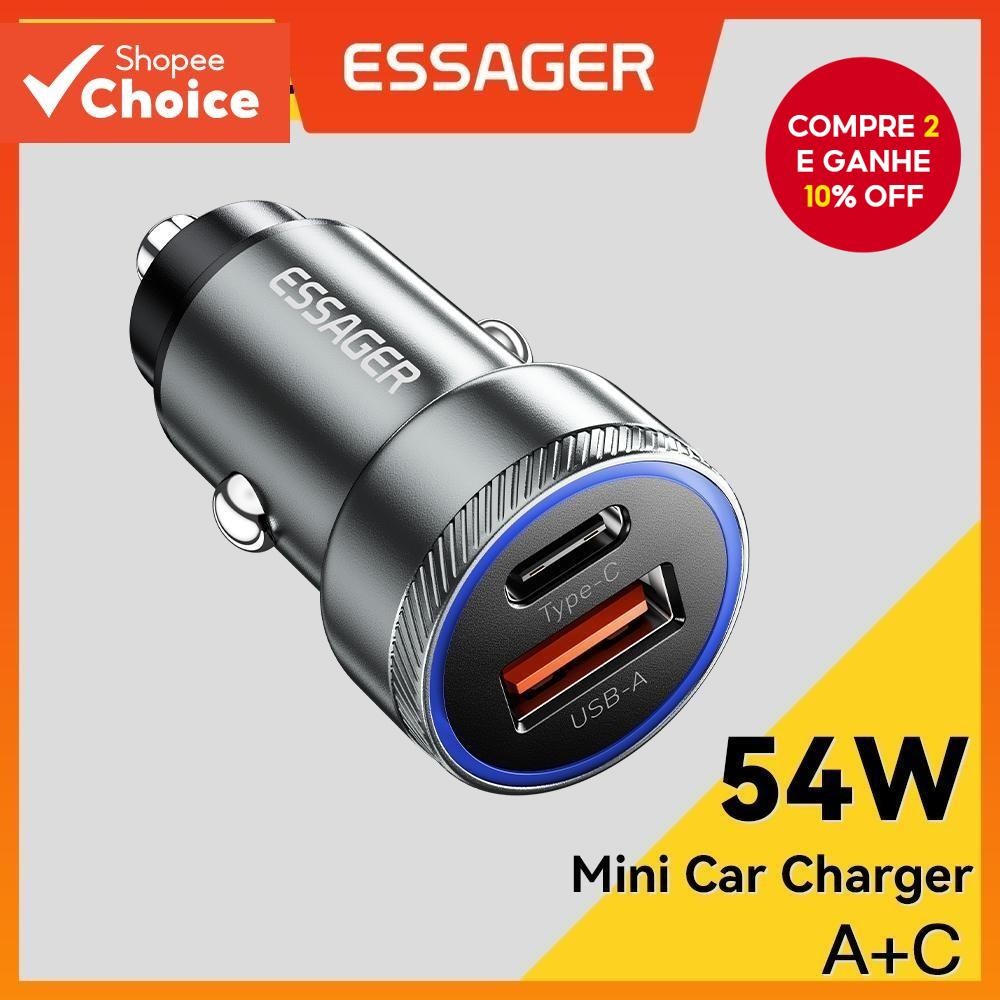 Essager 54W LED Usb Tipo C Carregador De Carro PD QC 3.0 Fsat Carregamento Para samsung IP 12-24V