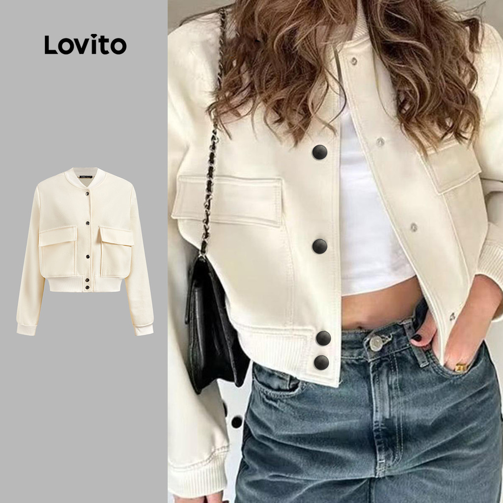 Lovito Jaqueta casual com bolso liso para mulheres LNM75189