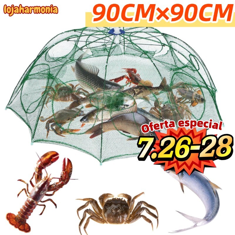 KIT 4 Armadilha Covo Peixe Isca Viva Lambaris Camarões 90x90cm/ peixes com 8 entradas Rede  Retrátil