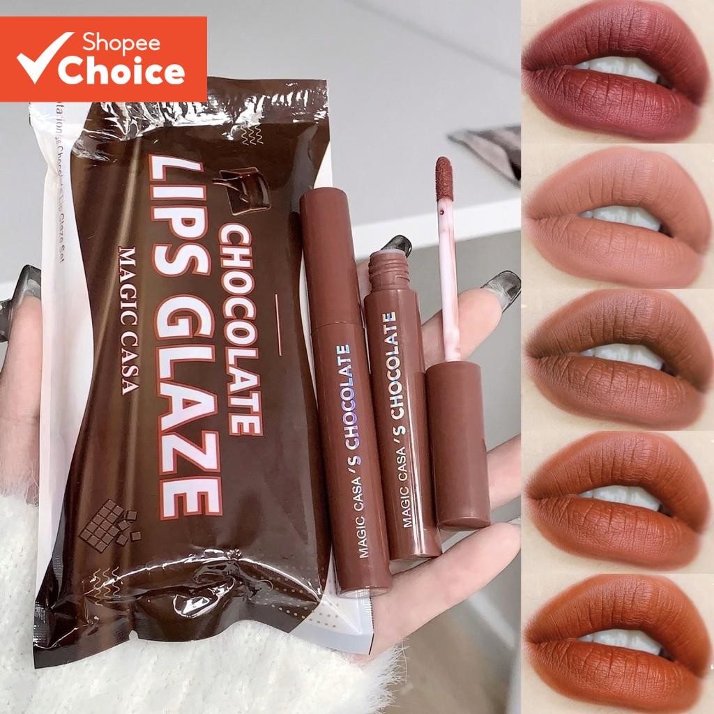 Conjunto De Esmalte Labial MAGIC CASA Chocolate 5 Peças : Batom Fosco , De Longa Duração , À Prova D