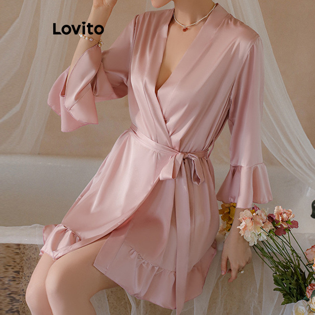 Lovito Robe elegante com babados simples para mulheres LNA83580
