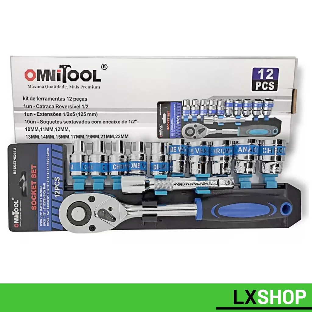 Conjunto de Chave Catraca 12 Peças com Soquetes e Extensão – Aço Vanádio Premium