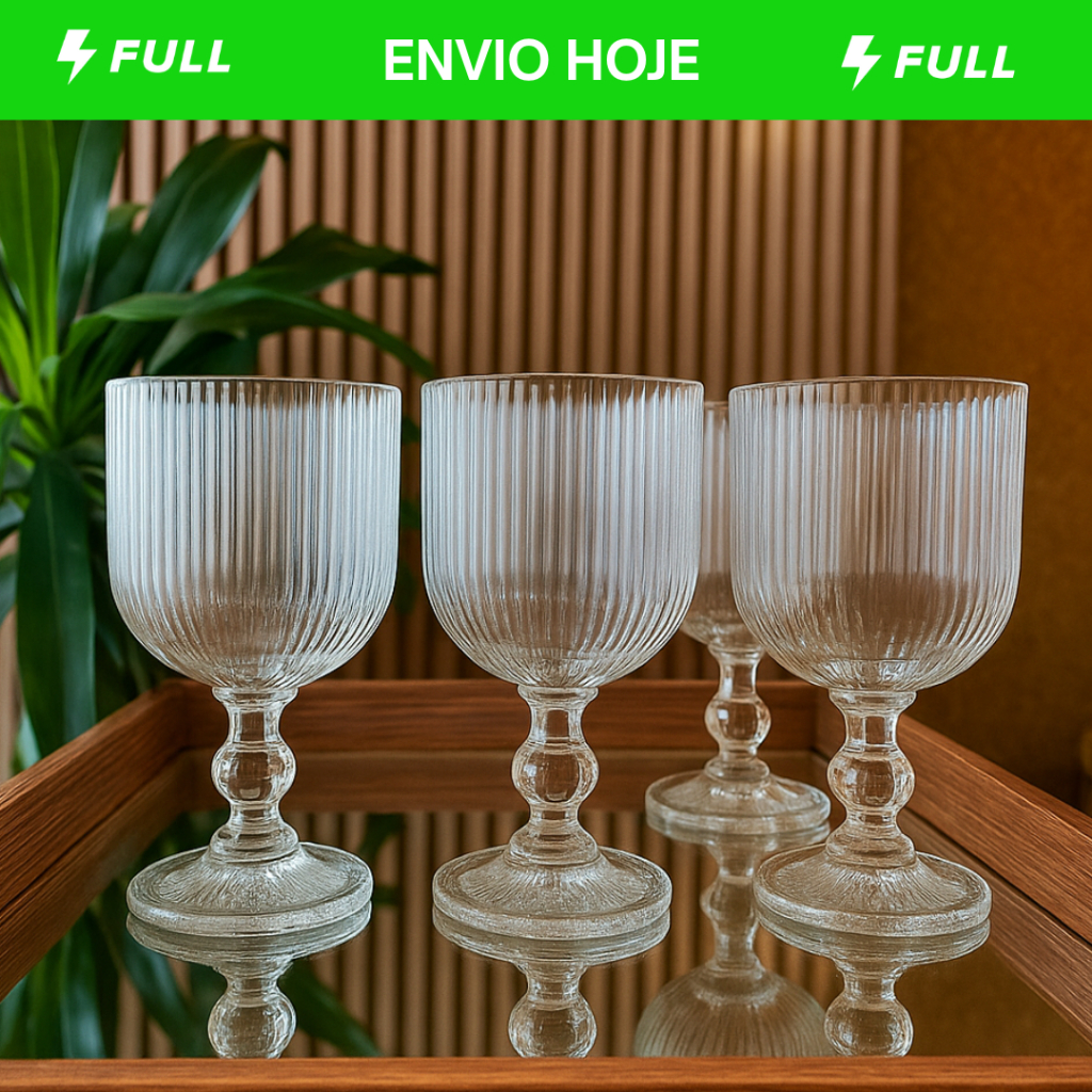 Jogo de 6 Taças Graffiato 370 ML Unidades Riscada Canelada Taça de Vidro Transparente Buffet