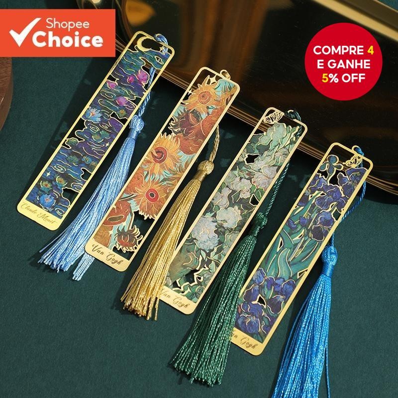1pc Retro Floral Pintura Bookmark Metal Bronzeado com Tassel para Leitores de Clubes de Livros e Ama