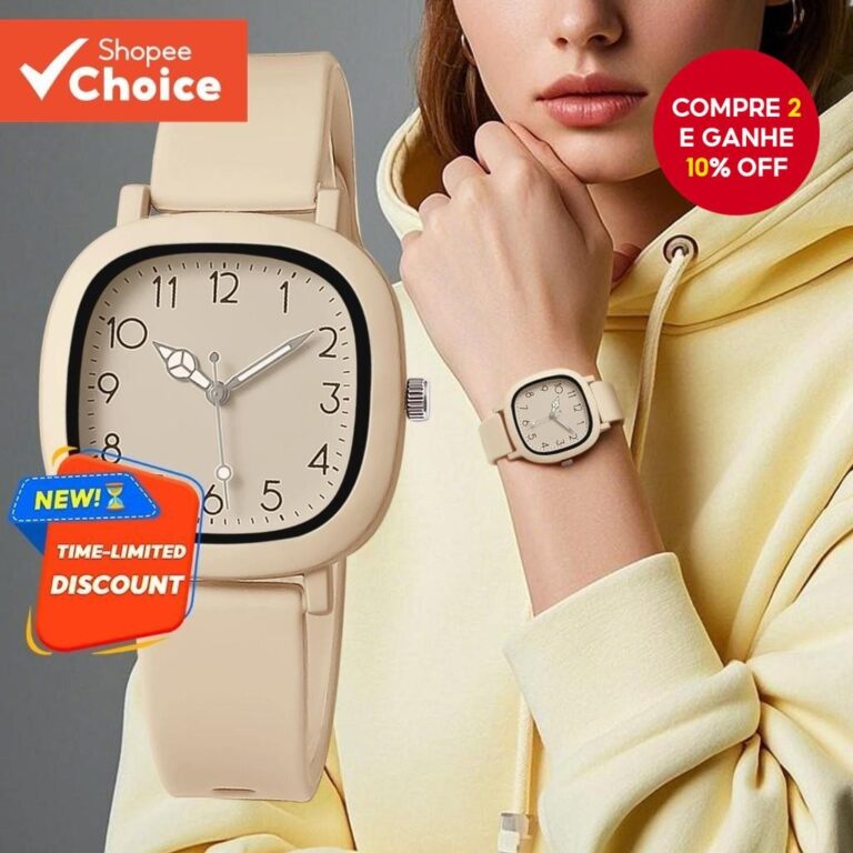 Elegante Relógio Feminino Quadrado Mãos Algarism