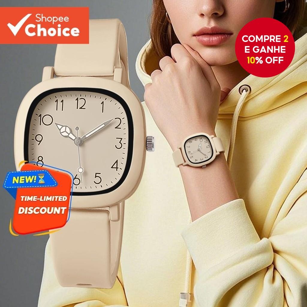 Relógio Feminino Quadrado Elegante Com Pulseira De Silicone Algarismos Arábicos Mostrador Esportivo