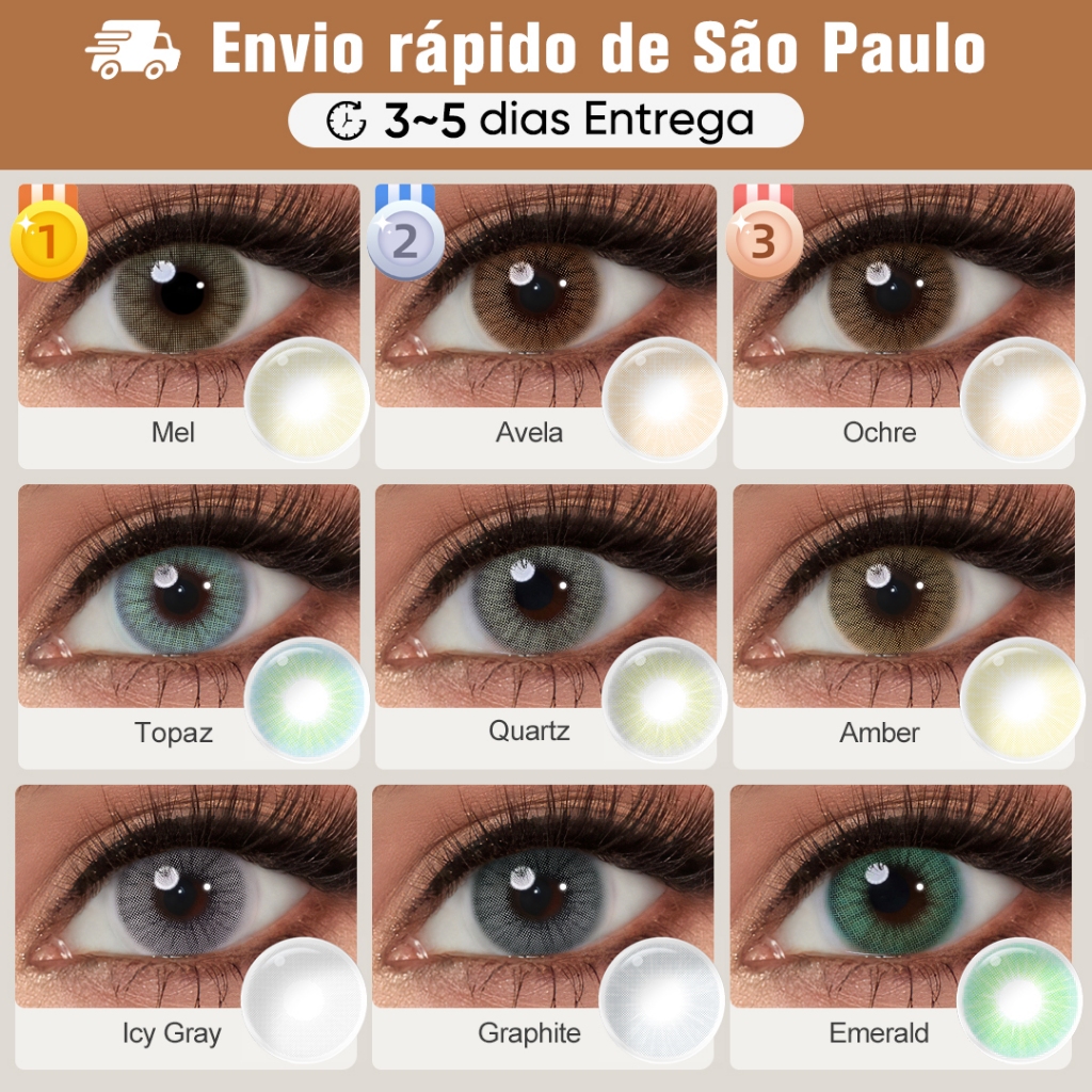 Lente De Contato Sem Grau Coloridas Natural 14.0mm Magister Queen Lente De Contato Mel/Azul/Verde 2