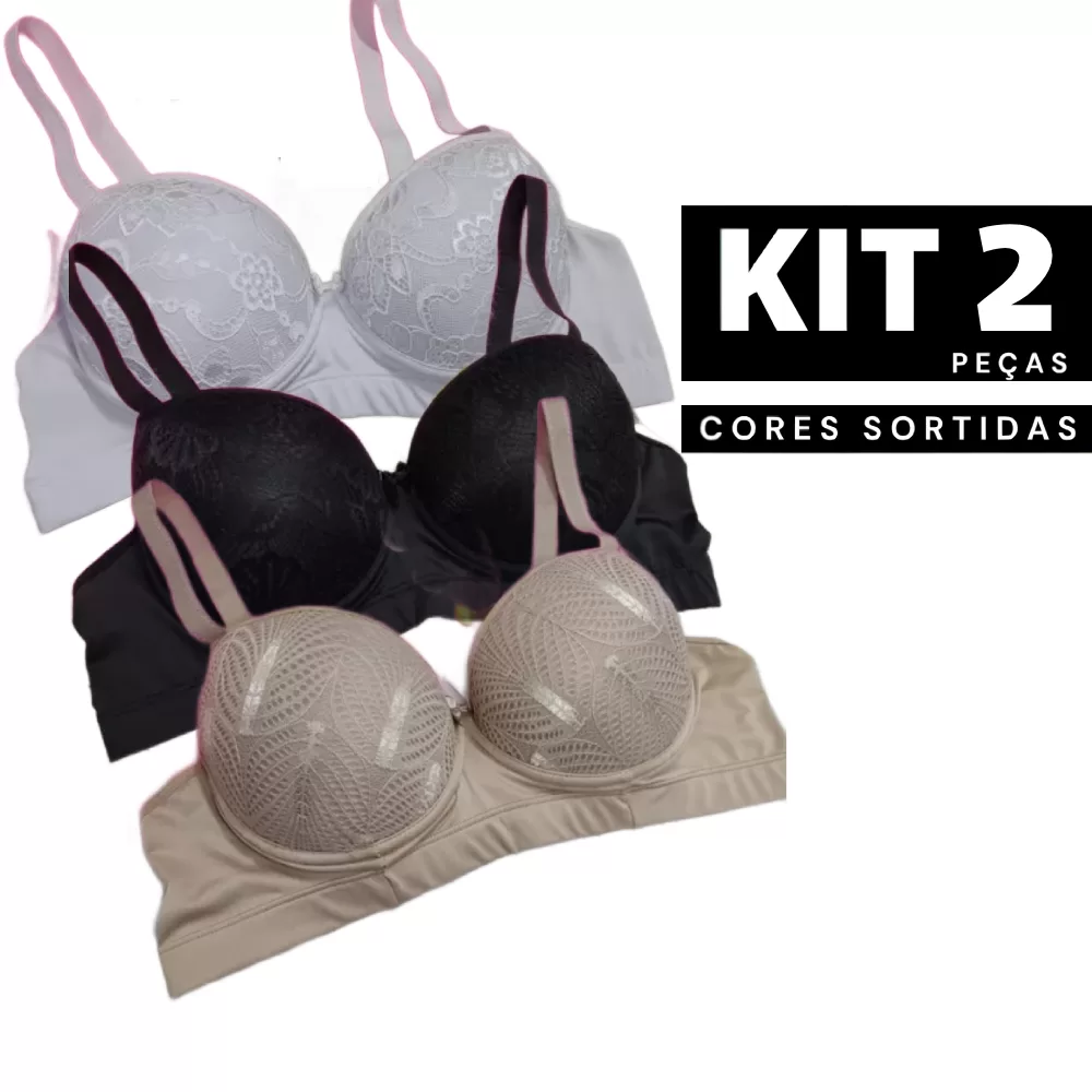 Kit 2 ou 1 Sutiã Plus Size Com Bojo Rendado Alça Reforçada Confortável e Ajustável Edumara