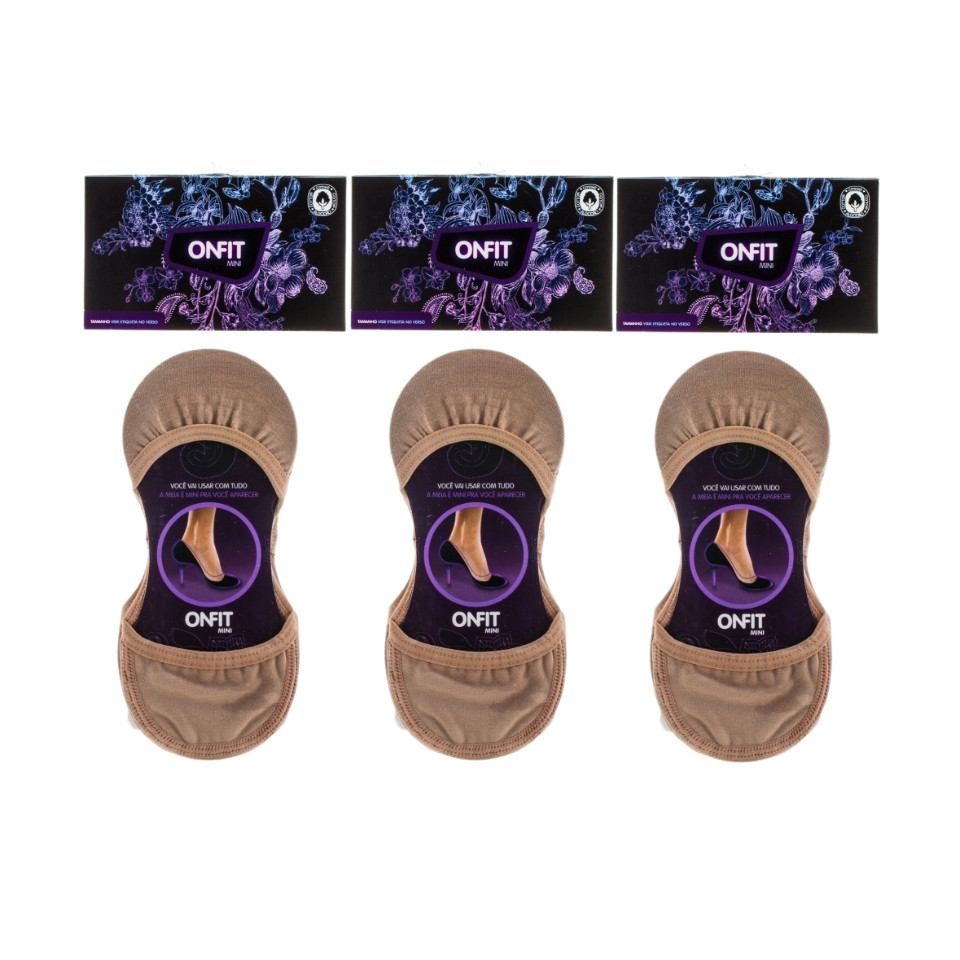 KIT MEIAS ONFIT MINI 3 PARES ALGODÃO NUDE BEGE TAM 33 34 35