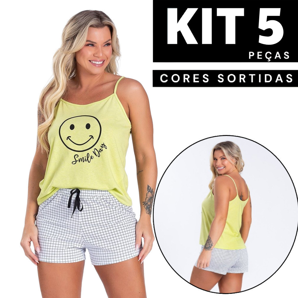 Kit 5 Baby Doll Pijama Feminino Estampado Confortável Tecido Leve