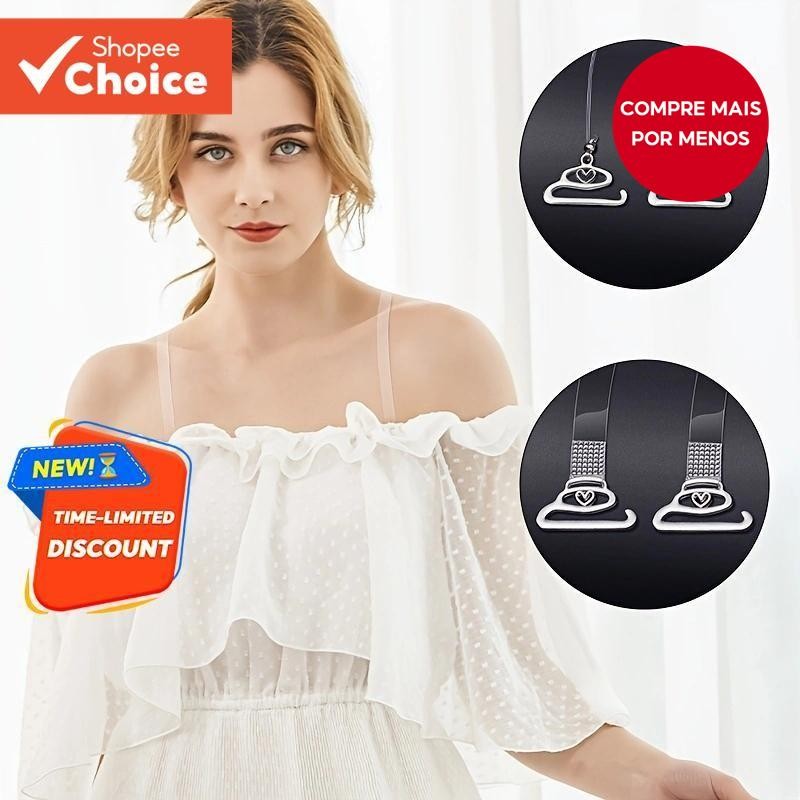 Suporte De Alça De Sutiã Sem Costura Invisível-Acessório De Lingerie Transparente Antiderrapante Par