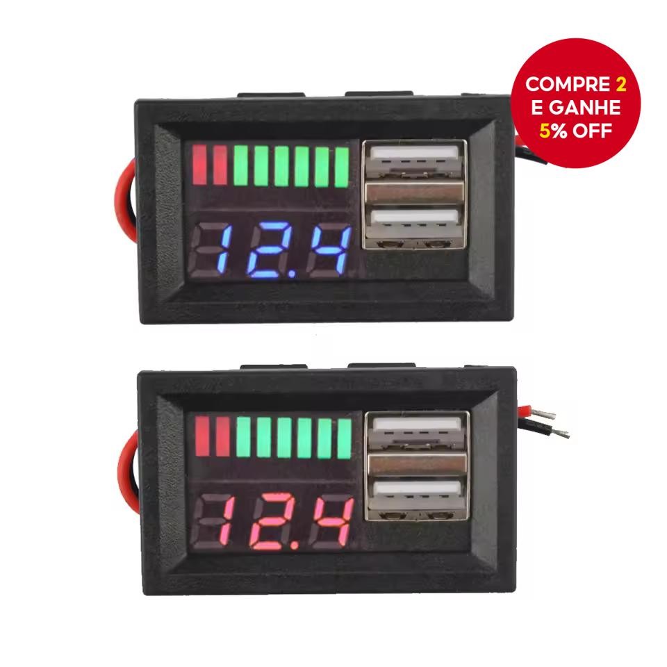 Voltímetro Digital à Prova dÁgua 12V para Carro, Barco e Moto com Painel de Exibição LED Mini Testad