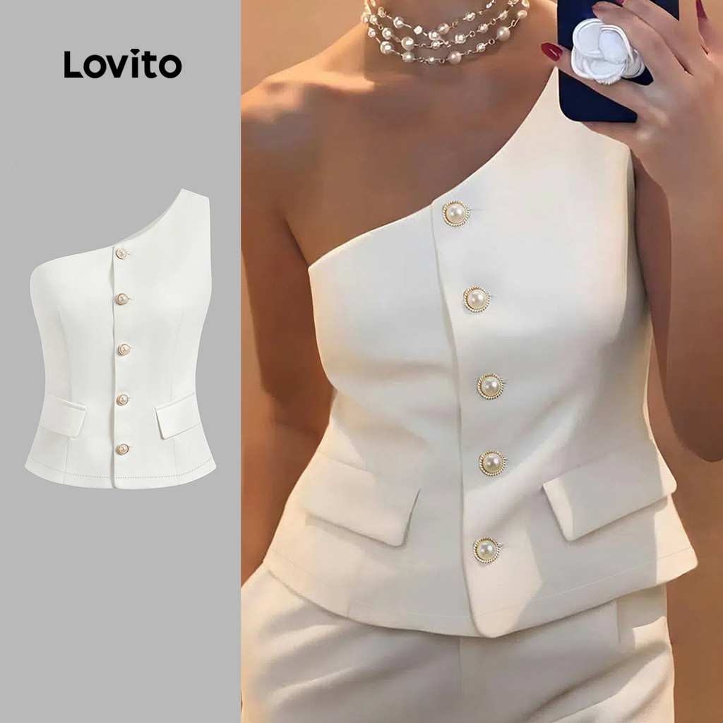 Lovito Blazer Elegante Com Botões Assimétricos Lisos, Blazer De Verão/primavera Para Mulheres LBL226