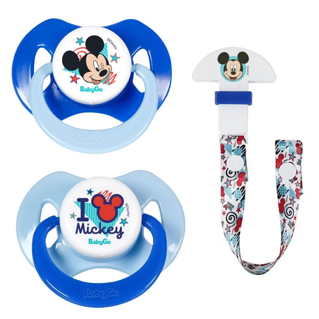 Kit de 2 Chupetas Ortodônticas Tam 1 c/ 1 Prendedor de Chupeta Mickey – Silicone – Pepeta – Bico
