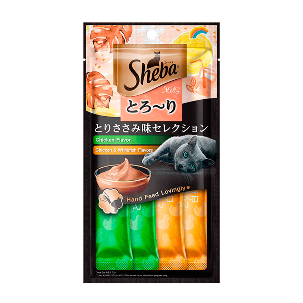 Petisco Sheba Cremoso Para Gatos Sabor Frango e Frango E Peixe Branco 4 Unidades