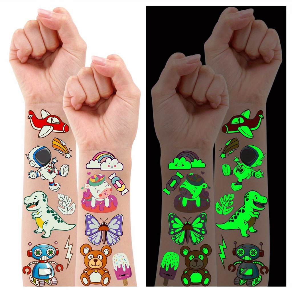 380 Estilos (30 Folhas) Tatuagens Luminosas Mistos Temporárias Adesivos Com Unicórnio/Sereia/Dinossa