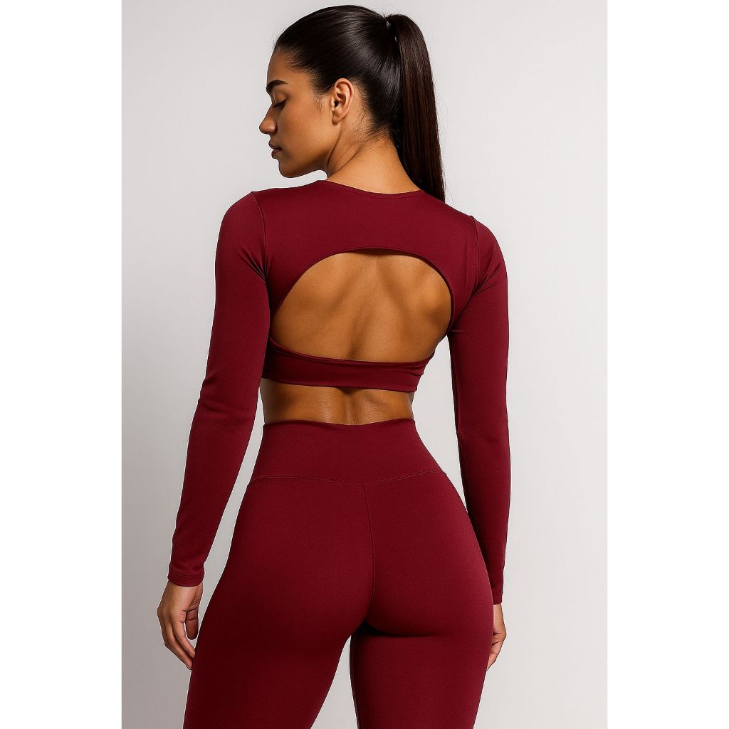 Conjunto Academia Top Manga Longa Cropped Costa Aberta + Calça Legging Colada Roupa de AcademiaTrein