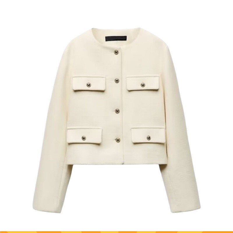 Inverno novo estilo feminino em torno do pescoço manga longa jaqueta curta 3046278
