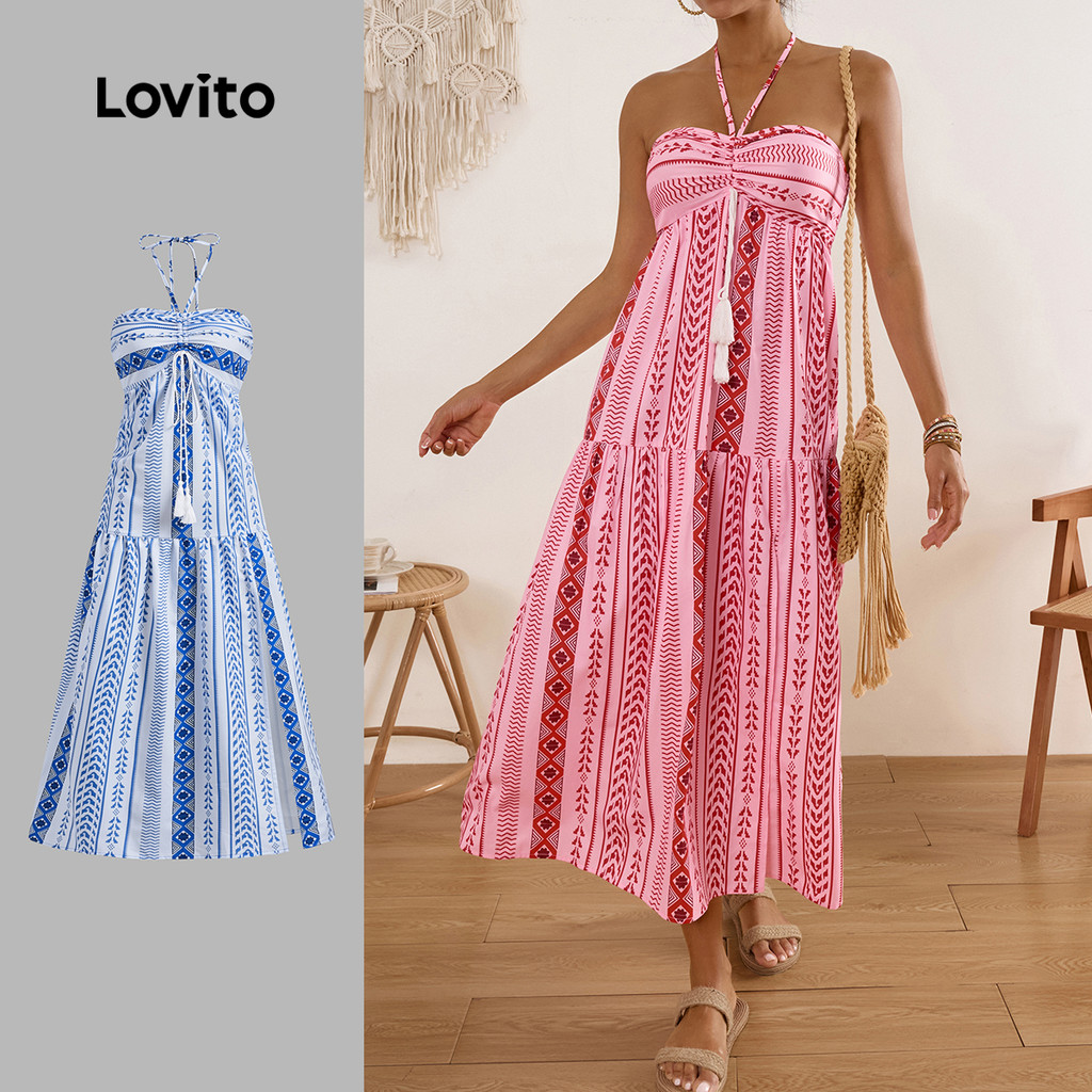 Lovito Vestido Boho De Verão/primavera Com Estampa Tribal E Franjas Para Mulheres LBL17610