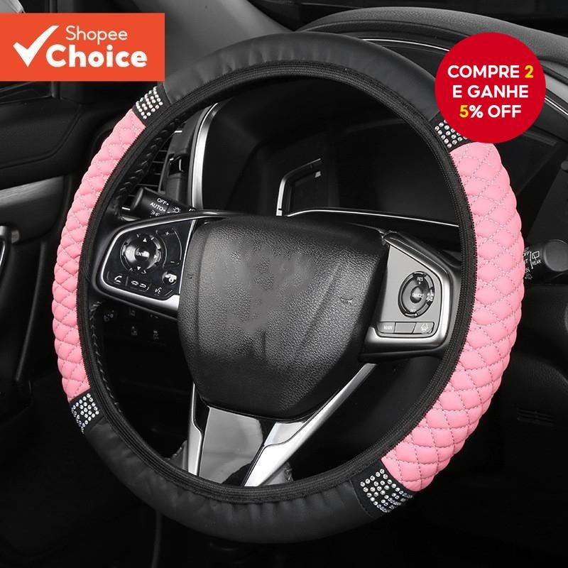 Capa de volante de carro transfronteiriça elástica sem anel interno couro bordado diamantes colorido