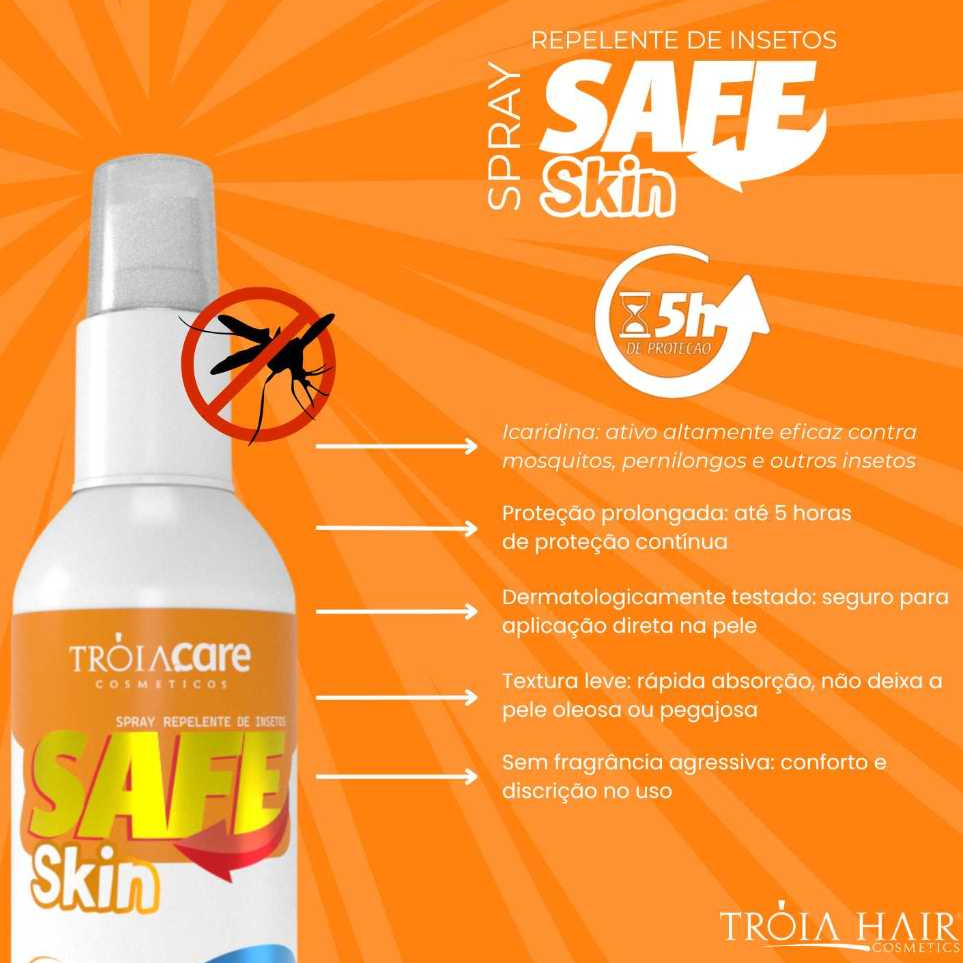 Spray Repelente de Insetos Safe Skin Extra Proteção a Base de Água 120ml – Tróia Hair