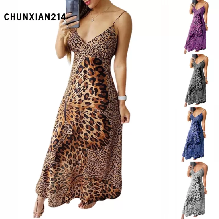 Vestido feminino com estampa de leopardo e estilin